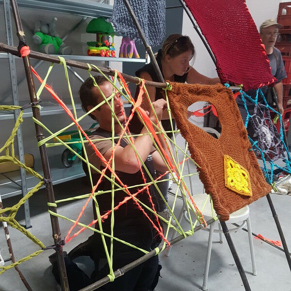 teambulding,art textile, crochet, oeuvre participative, recup Art, reemploi, upcycling, oeuvre collective